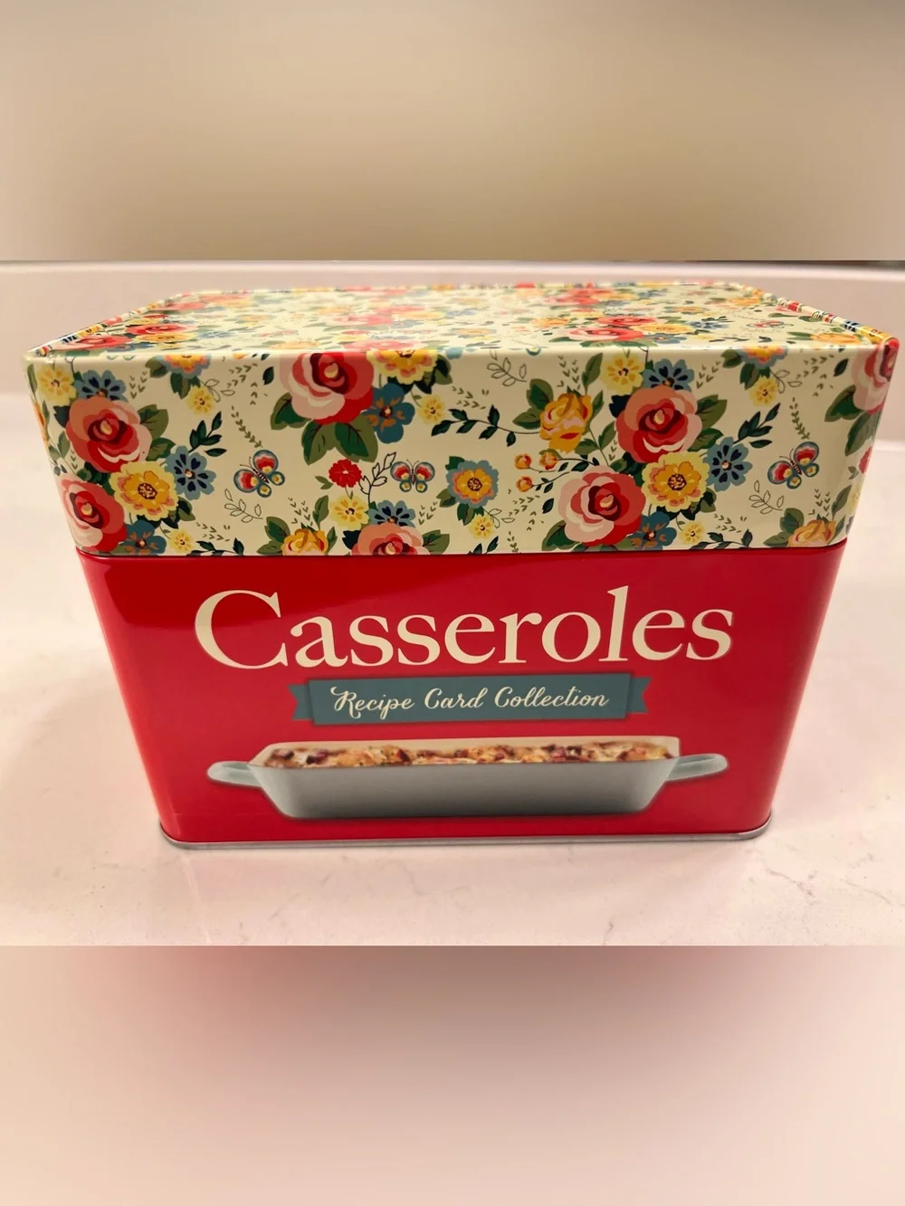 Casseroles Recipe Card Collection - Floral Tin - Blank Recipe Cards Unused
